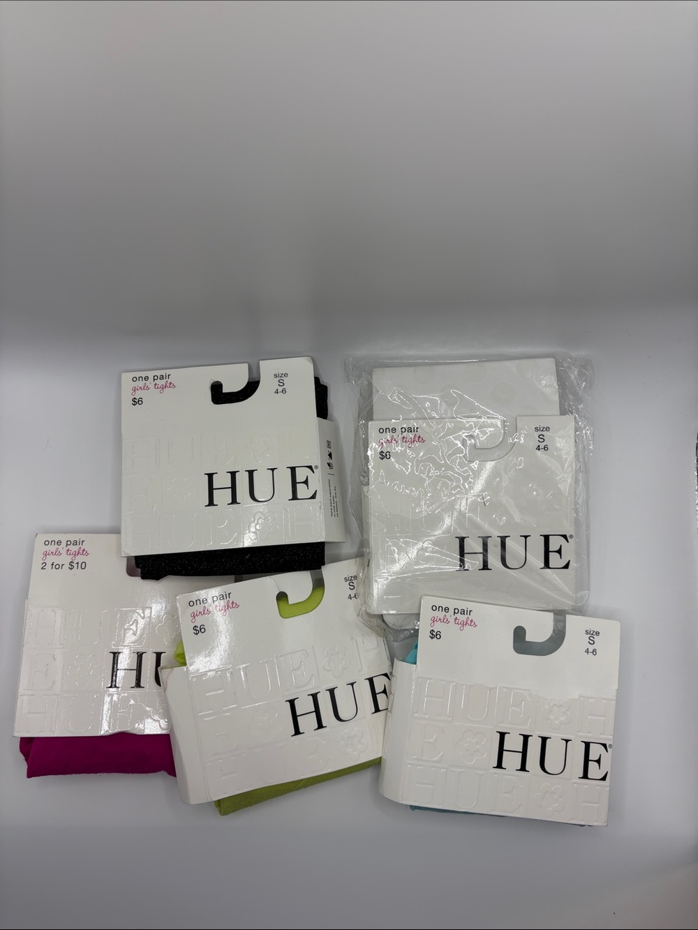 HUE Assorted Girls' Tights in sparkling Black, White, Pink, Lime, Teal